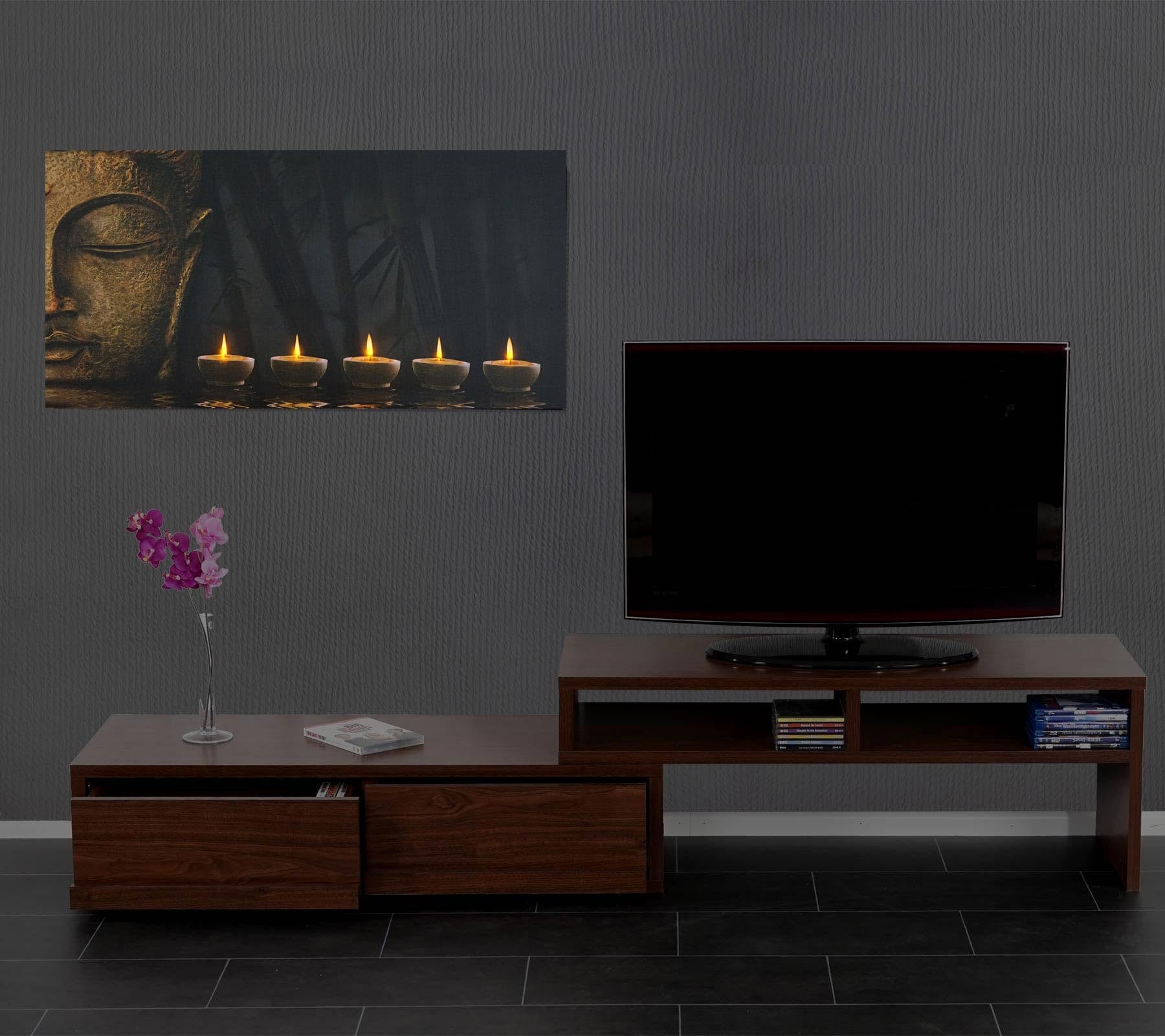 Mendler LED-Bild Leinwandbild Buddha 110x55cm FSC-zertifiziert Timer flackernd