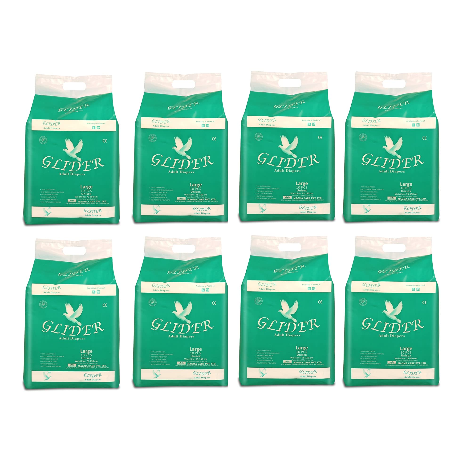Glider Premium Adult Diaper Large, Waist Size 101-139cm (40"-55"),High Absorbency, (Pack of 8)(80 Count) (B07TYN46CX) Amazon Price History, Amazon Price Tracker