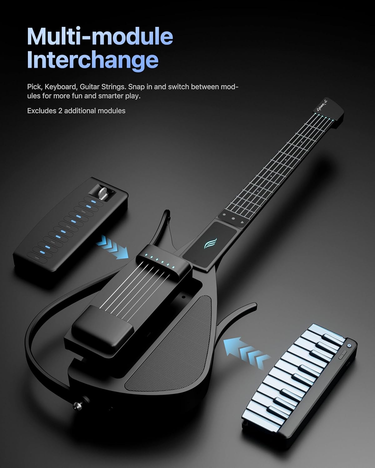 Enya CYBER-G Smart Guitar With Silicone Strings,Travel Silent Guitar， Built-in 24 Tones & Speaker and Drum system,Enya music APP Play,Portable Guitars for All Skill Levels (Black)
