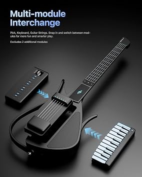 Enya CYBER-G Smart Guitar With Silicone Strings,Travel Silent Guitar, Built-in 24 Tones & Speaker and Drum system,Enya music APP Play,Portable Guitars for All Skill Levels (White)