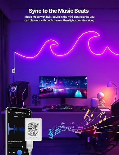Miniatura 5 de Nexillumi Tira de luces de neón RGB de 32.8 pies, cuerda de luces LED flexibles con control remoto, IP67 impermeable, modo de bricolaje, tira de