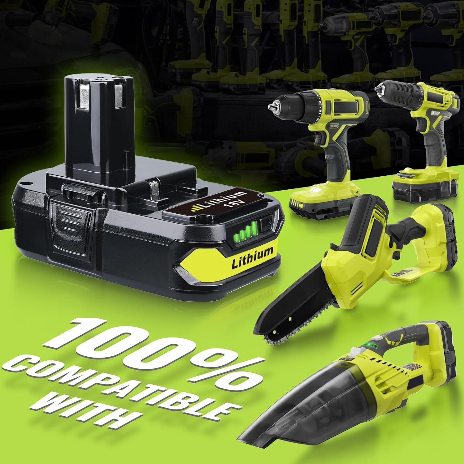 KINGTIANLE Paquete de 2: batería de iones de litio de 4.0 Ah para herramientas Ryobi de 18 V, repuesto para P107 P108, compatible con todas las herramientas eléctricas inalámbricas Ryobi de 18 V
