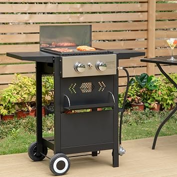 MFSTUDIO 2 Burner Propane Gas Grill Griddle Combo with Hood for BBQ Cooking