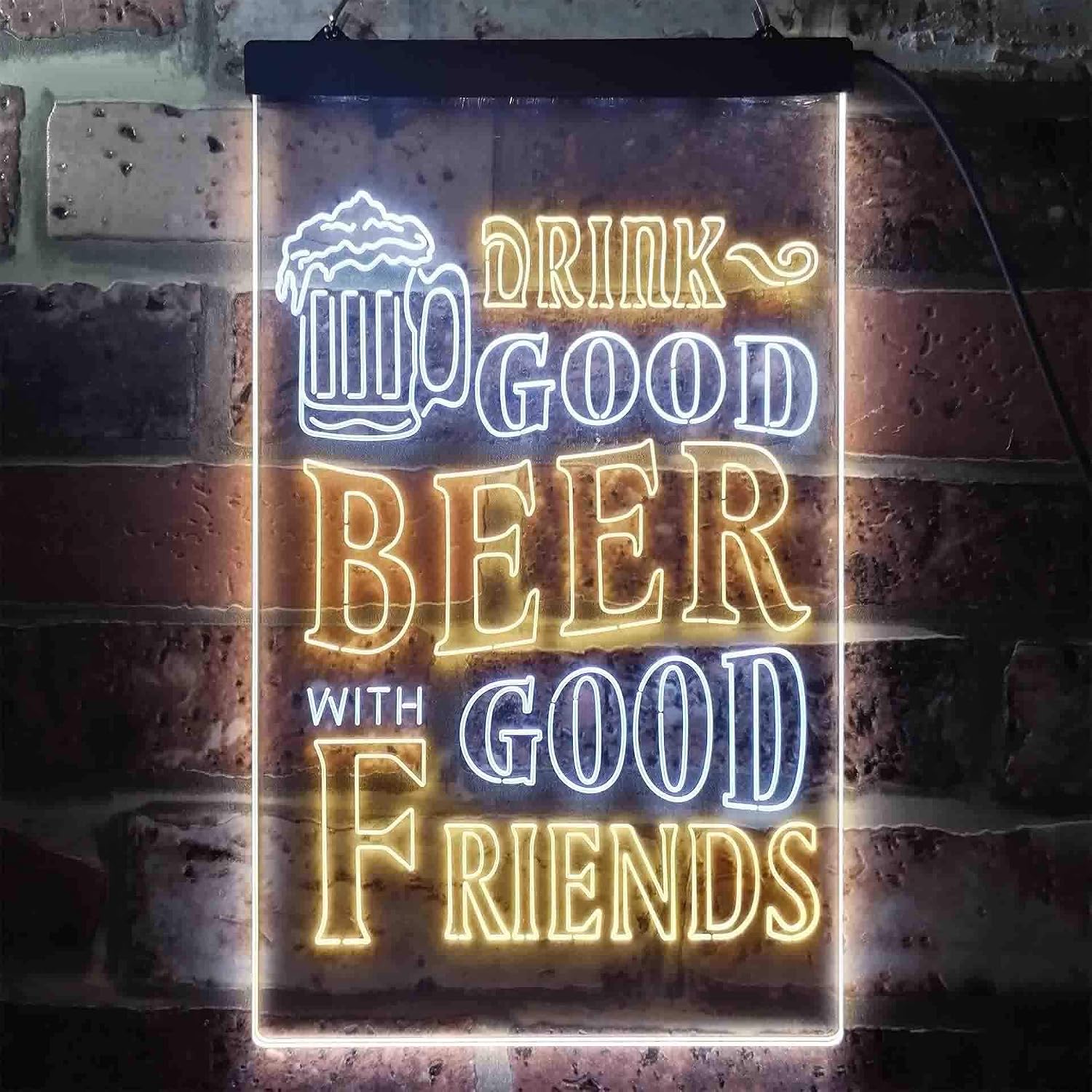 ADVPRO Drink Good Beer with Good Friends Bar Dual Color LED Neon Sign White & Yellow 12" x 16" st6s34-i3416-wy