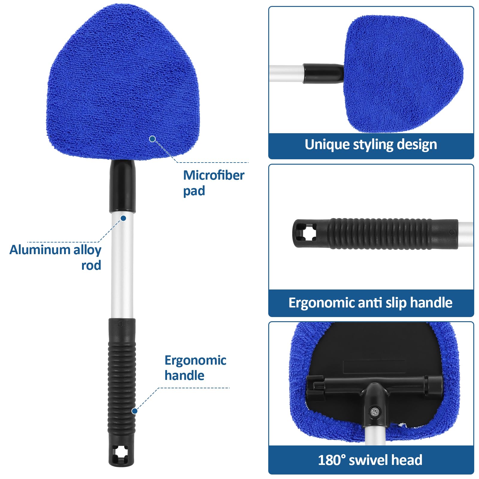Outils De Nettoyage De Pare-brise De Voiture, Nettoyeur De Vitres De Voiture Extensible Avec 4 Tampons En Microfibre Réutilisables, 2 Flacons Pulvérisateurs, Outil De Nettoyage De Pare-brise, Brosse à