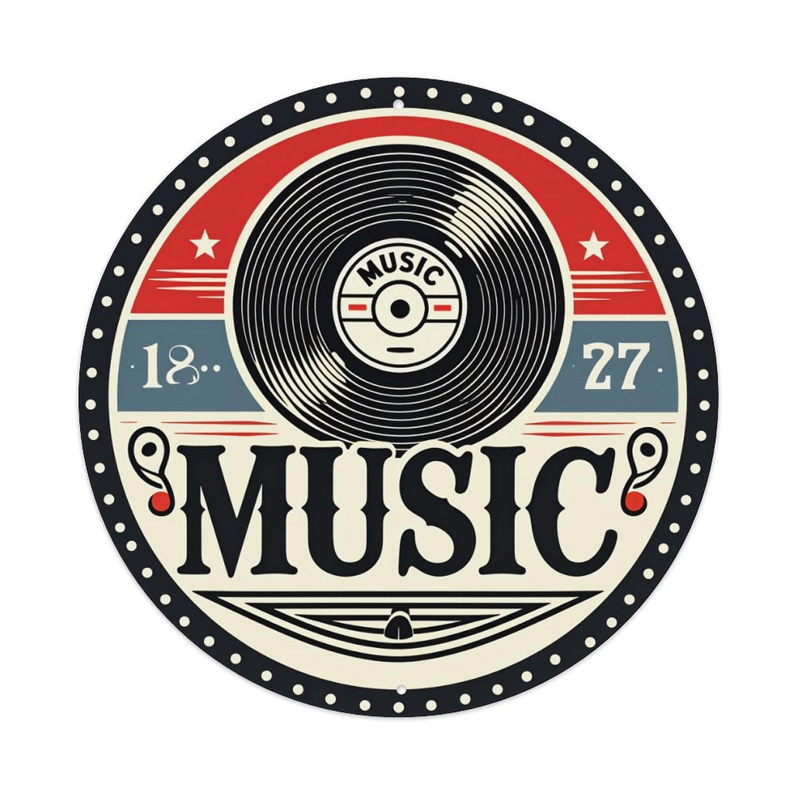 Music Vinyl Record Design Pattern Round Tin Sign Vintage Metal Poster Retro Bar, Home, Man Cave, Kitchen, Laundry Room Wall Art Decor Gift 8x8Inch