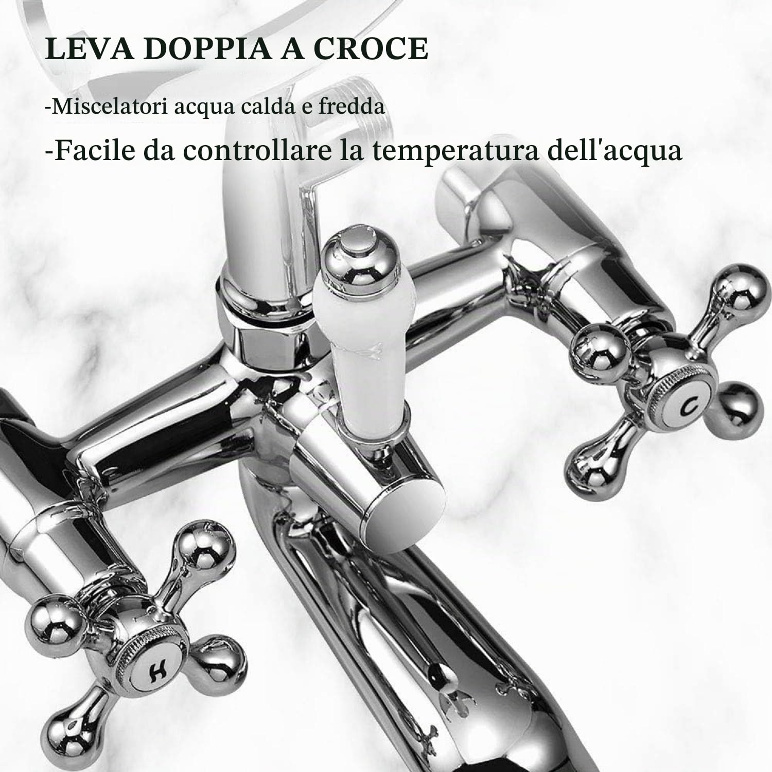 Wasserrhythm Rubinetti per vasca da bagno con attacco doccia vittoriano tradizionale telefono bagno vasca da bagno rubinetto di riempimento Deck Mounted Cross doppia maniglia doccia con maniglia