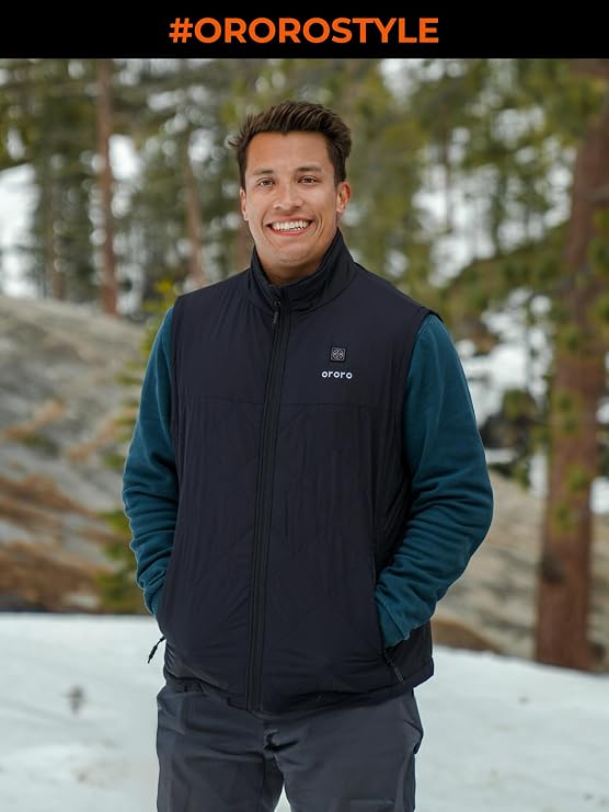 ORORO Men's Heated Quilted Vest (Black, XL) and Extended Runtime Battery