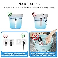 Vista 7 de B013 Calentador de agua de inmersión, calentador de agua caliente portátil de 2000 W con termómetro LCD digital, calentador de cubo con protector