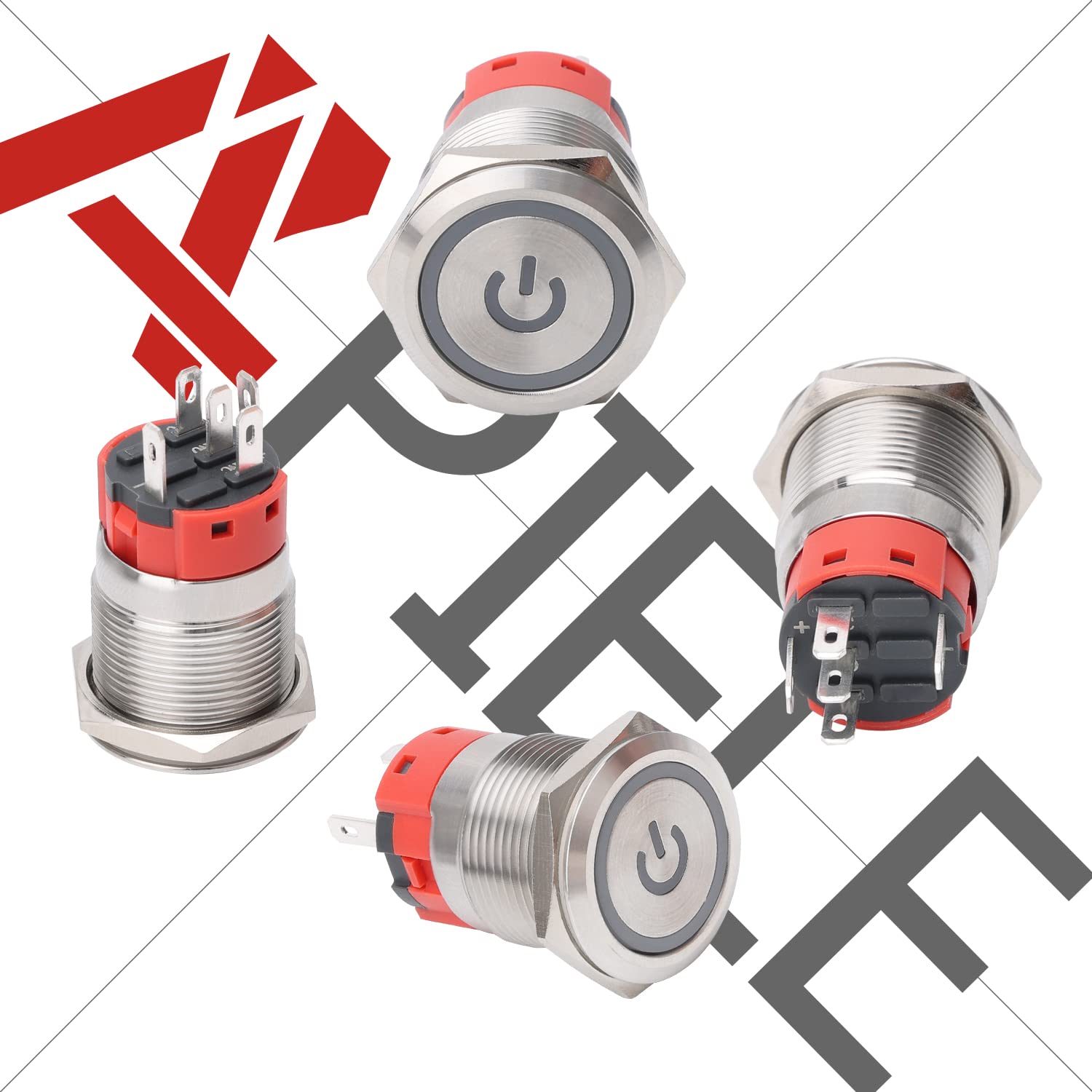 APIELE 19mm Latching Push Button Switch 3/4" 12V Power Symbol Car Metal with Socket Plug 1NO1NC SPDT ON/Off (Red)