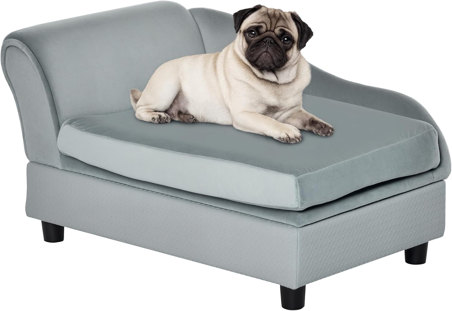 Pawhut Pet Sofa Couch Dog Bed Storage Function Cat Removable Cushion Lounge Blue 76 x 45 x 41.5 cm