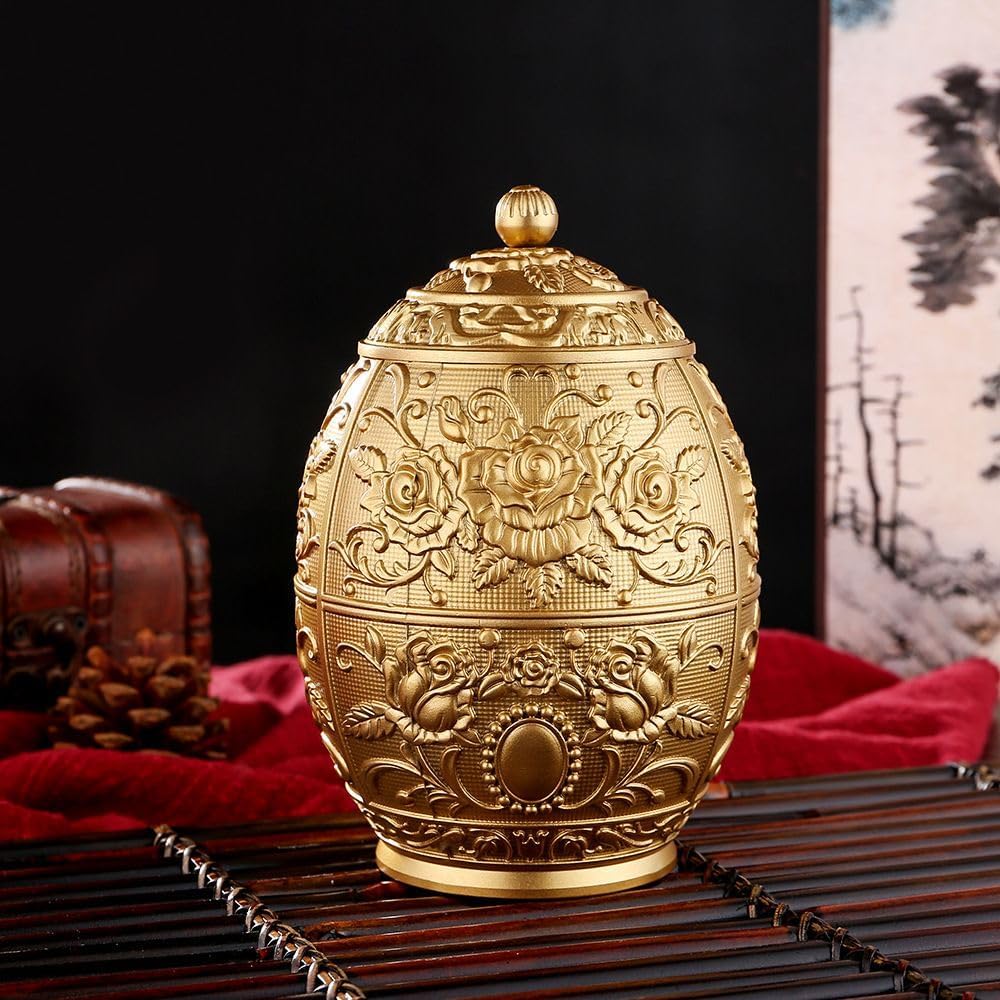玫瑰茶叶罐子糖罐储罐带盖家用密封摆件 Feng Shui Gourd Keychain with Five Emperors Money Bring Good Luck and Wealth,home Office Other Scenes and Gifting [铜摆件] 玫瑰茶叶罐 image 2