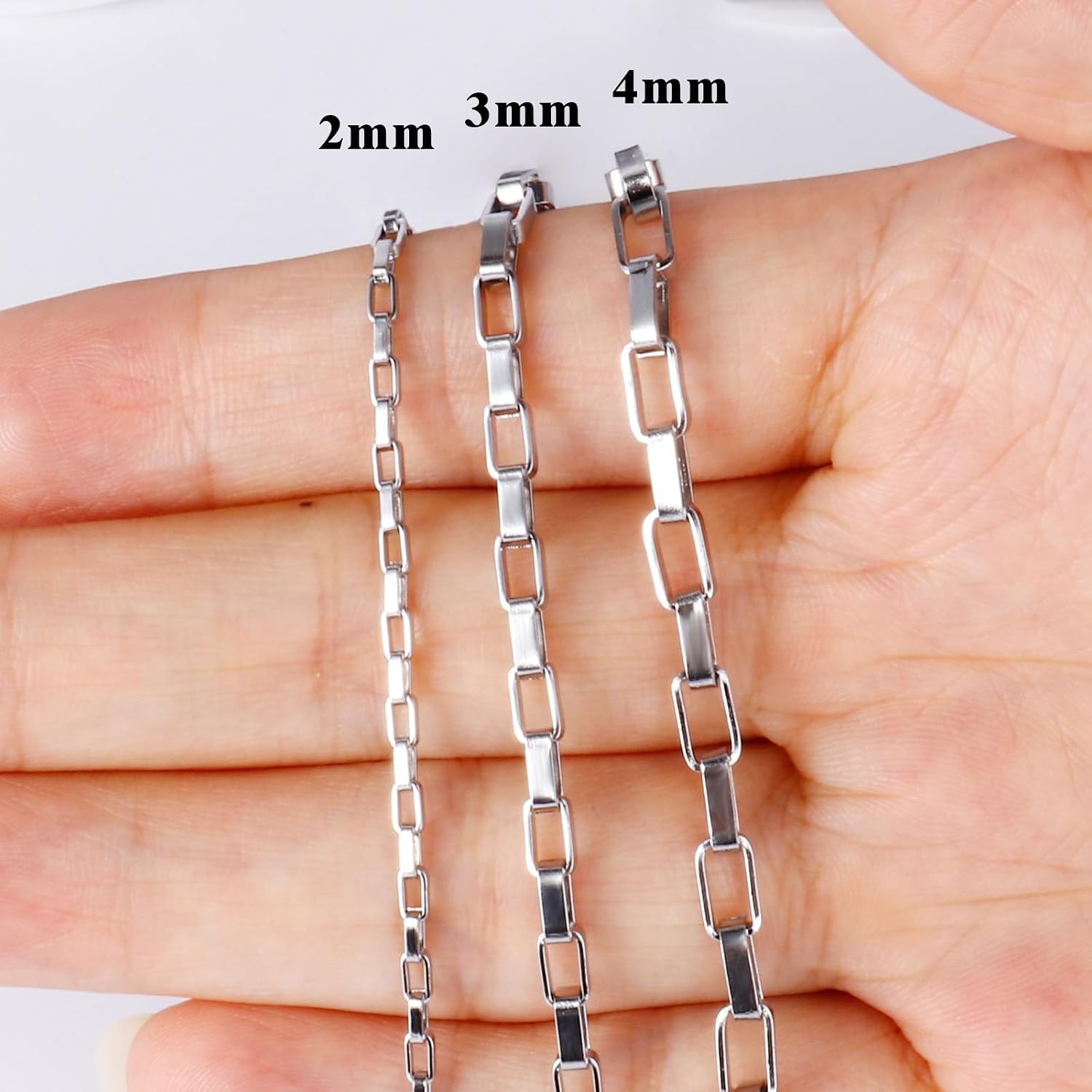 33 Feet Stainless Steel Box Chains Bulk, 4mm 304 Stainless Steel Link Chain Square Rolo Box Chains Roll Spool for Jewelry Making DIY Craft