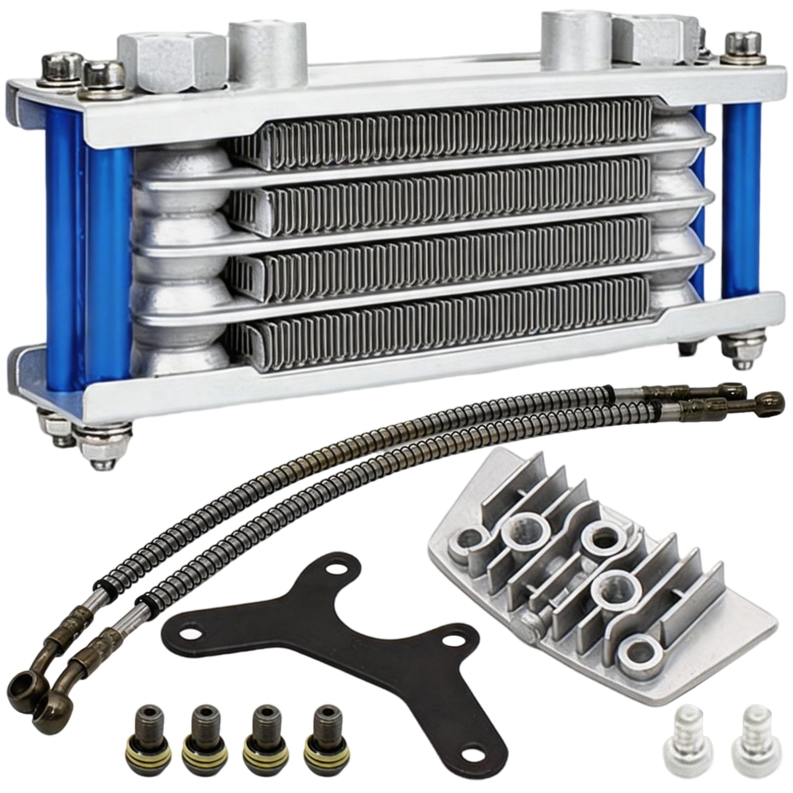 Motorrad Motorölkühler Ölkühler Kit, Motorrad Ölkühler Set Motorkühler Motoröl Kühler System Kit mit Schläuche Halterung Schraube für 50cc-150cc Dirt Pit Bike Motorrad ATV