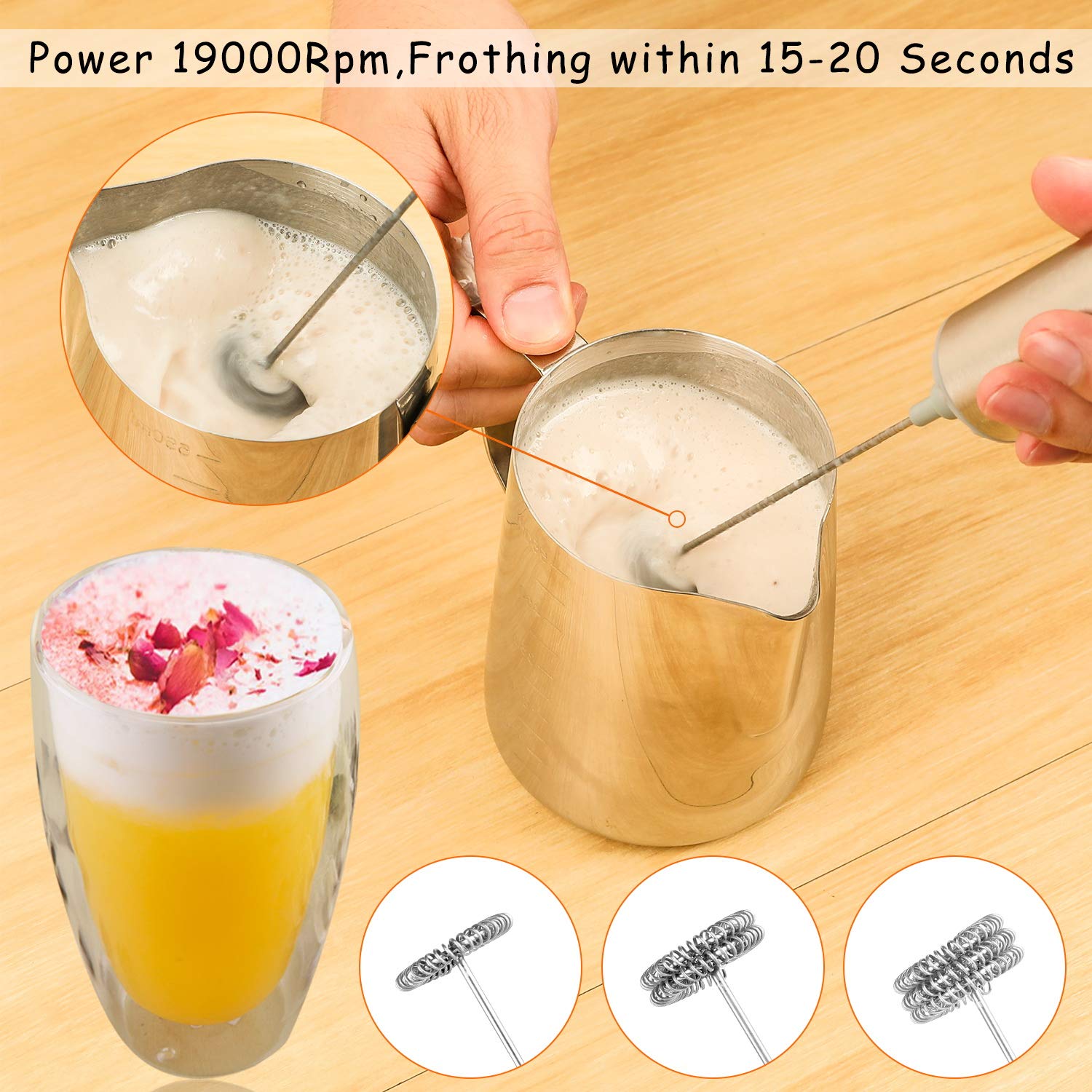 Coota Montalatte Elettrico In Acciaio Inox Con Base E 3 Fruste - 19000 Giri/min Per Schiuma Perfetta - 3