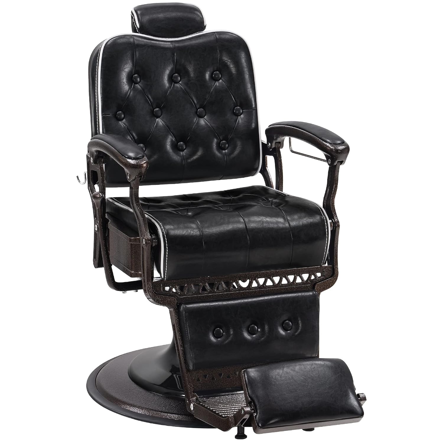 BarberPub Heavy Duty Metal Vintage Barber Chair All Purpose Reclining Hydraulic Pump Salon Beauty Spa Chair Hair Styling Equipment 9218 (Black)
