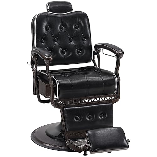 BarberPub Silla de peluquería vintage de metal resistente con bomba hidráulica reclinable para salón de belleza, silla de spa, equipo de peinado del