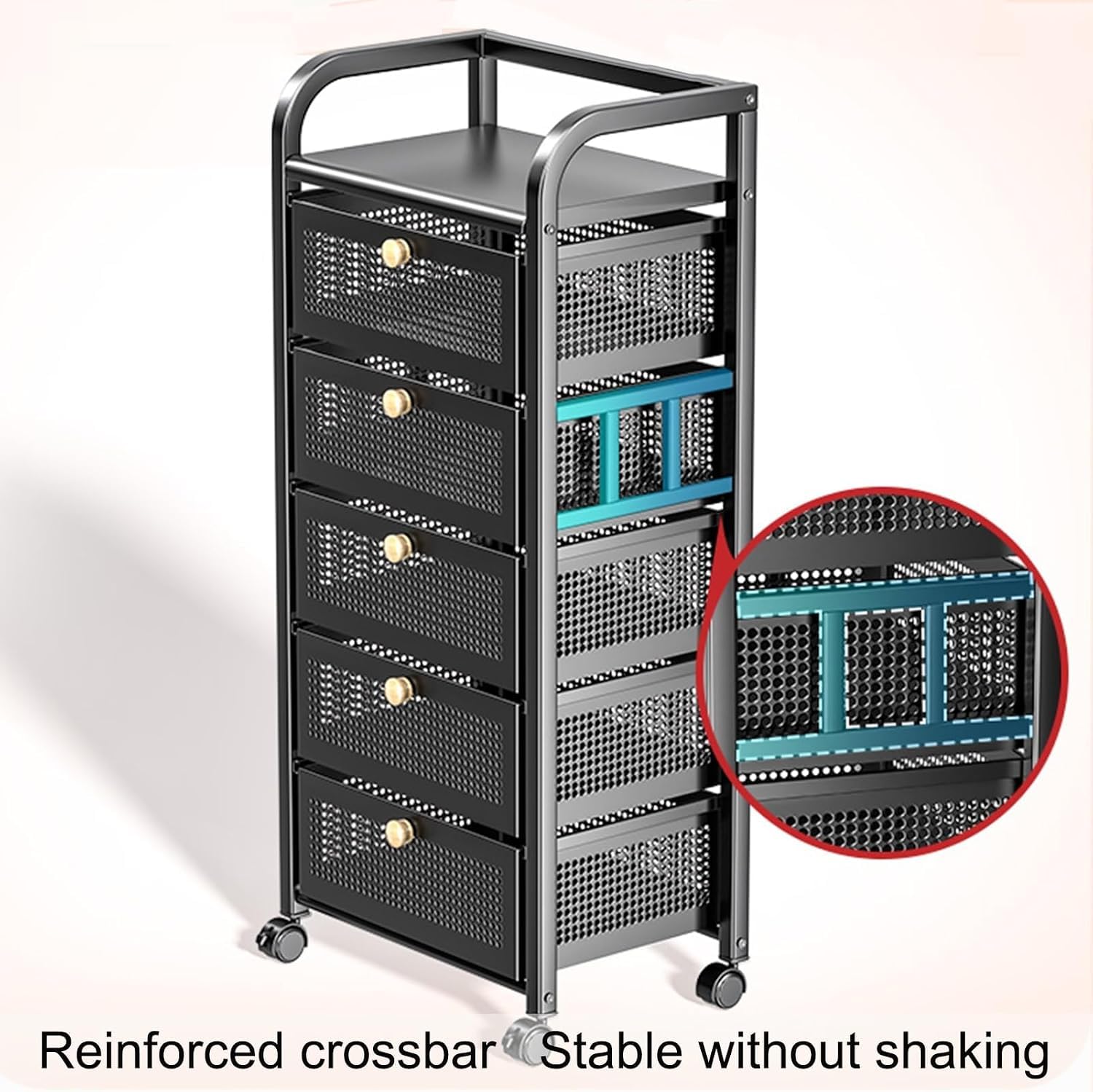 Carrito de almacenamiento móvil de metal multicapa con cajones