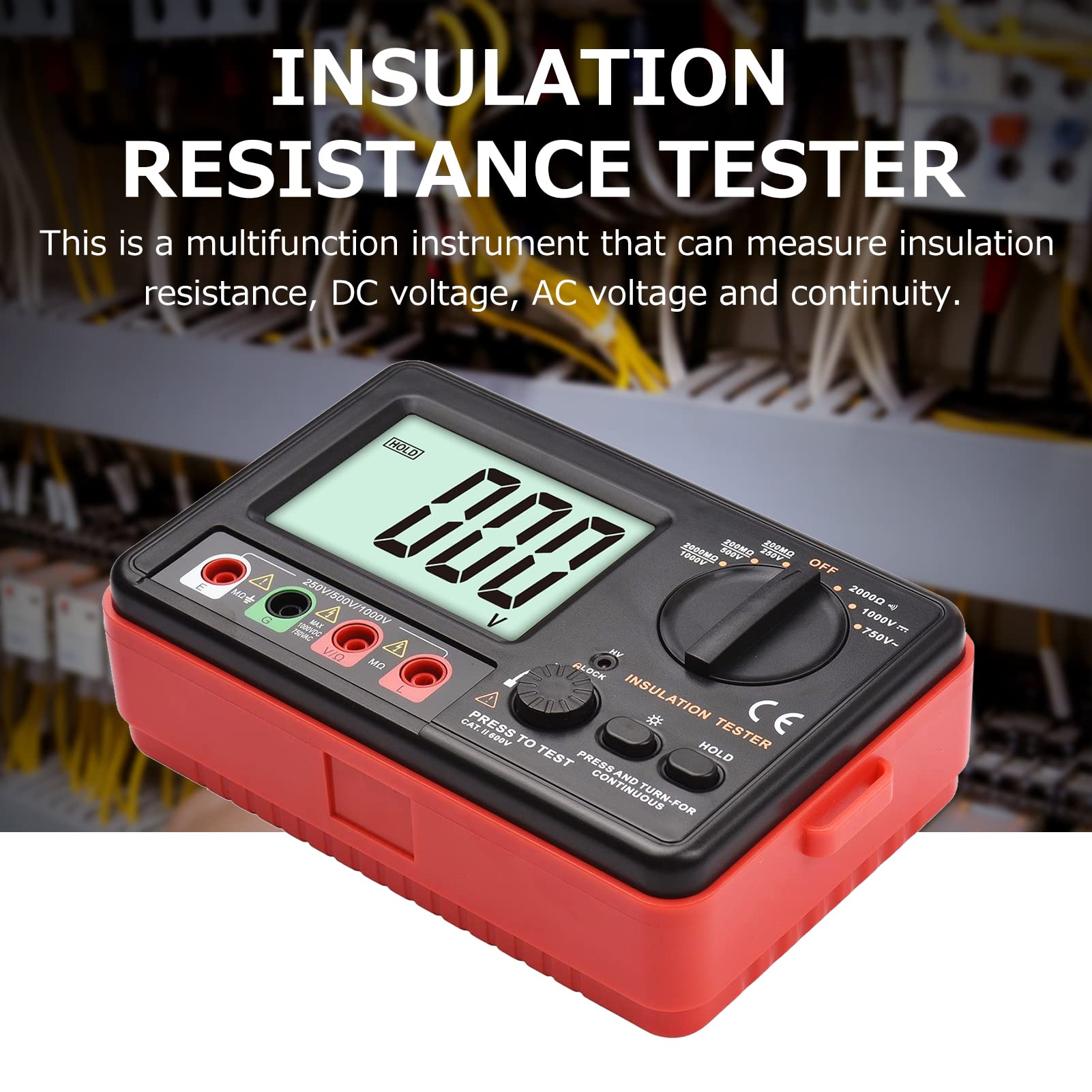 Digitales Isolationswiderstandsmessgerät mit LCD-Hintergrundbeleuchtung DC 250V/ 500V/ 1000V AC 750V Multifunktions-Isolationswiderstands-Messgerät-Kit mit Riemen/Schutzdeckel/Stoffbeutel.