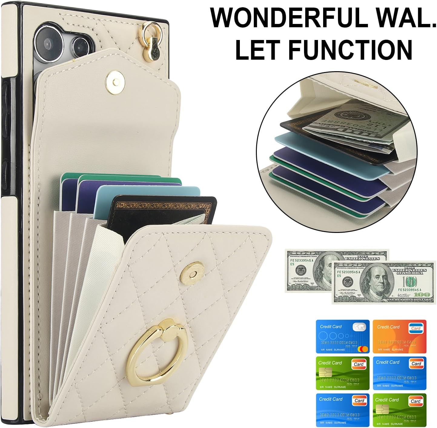 Asuwish Phone Case for Samsung Galaxy S25 Ultra 5G Wallet Cover with Tempered Glass Screen Protector and Wrist Strap Stand Ring RFID Blocking Card Holder Cell S25Ultra 25S S 25 25Ultra Women Off White