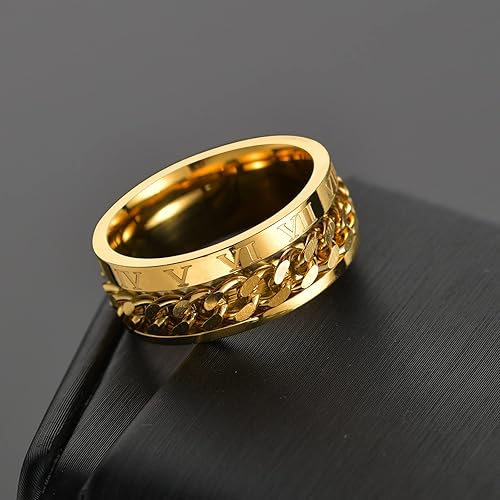 Miniatura 2 de liforlove Anillo giratorio de acero inoxidable con números romanos para aliviar el estrés, rotación, anillo para la ansiedad para hombres, mujeres,