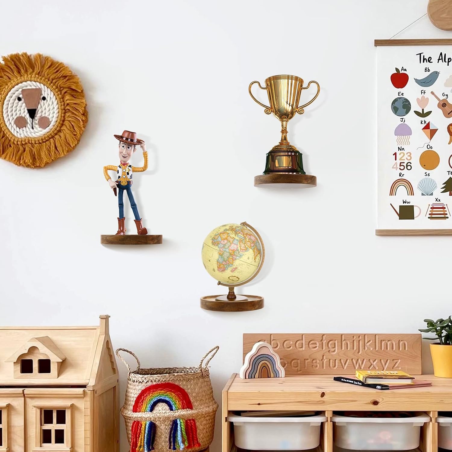 AceList 3-Pack Round Floating Shelves for Wall Decor, 6'' Diameter Acacia Wood Floating Shelf, Cup Plant Wall Shelves for Bedroom, Bedroom, Living Room, Bathroom, Kitchen, Western Decor