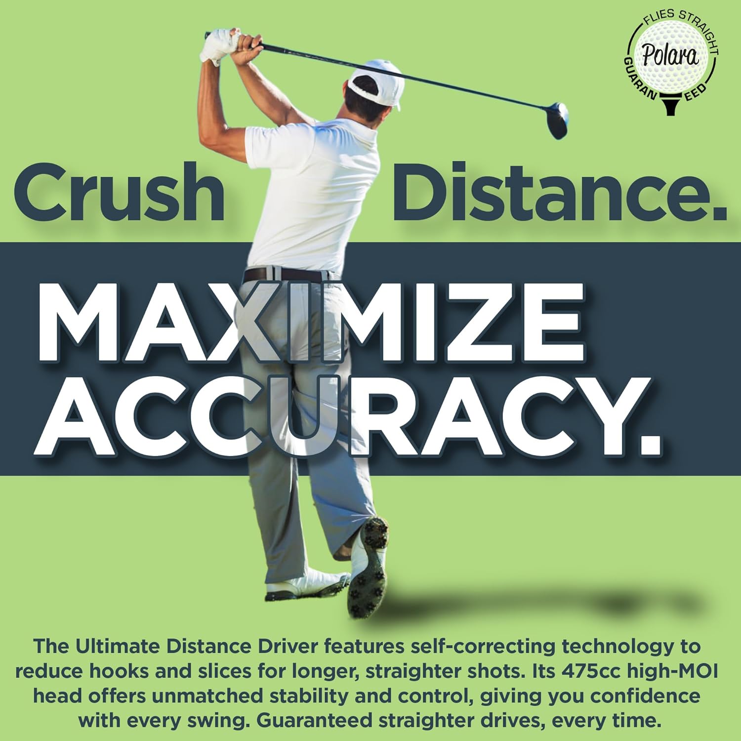 Polara Golf Ultimate Straight Driver - Adjustable Anti-Slice Driver for Men & Women, Beta Titanium Face, 475cc High MOI Clubhead, Golf Club for Right-Handed Golfers, 45" Long MRH