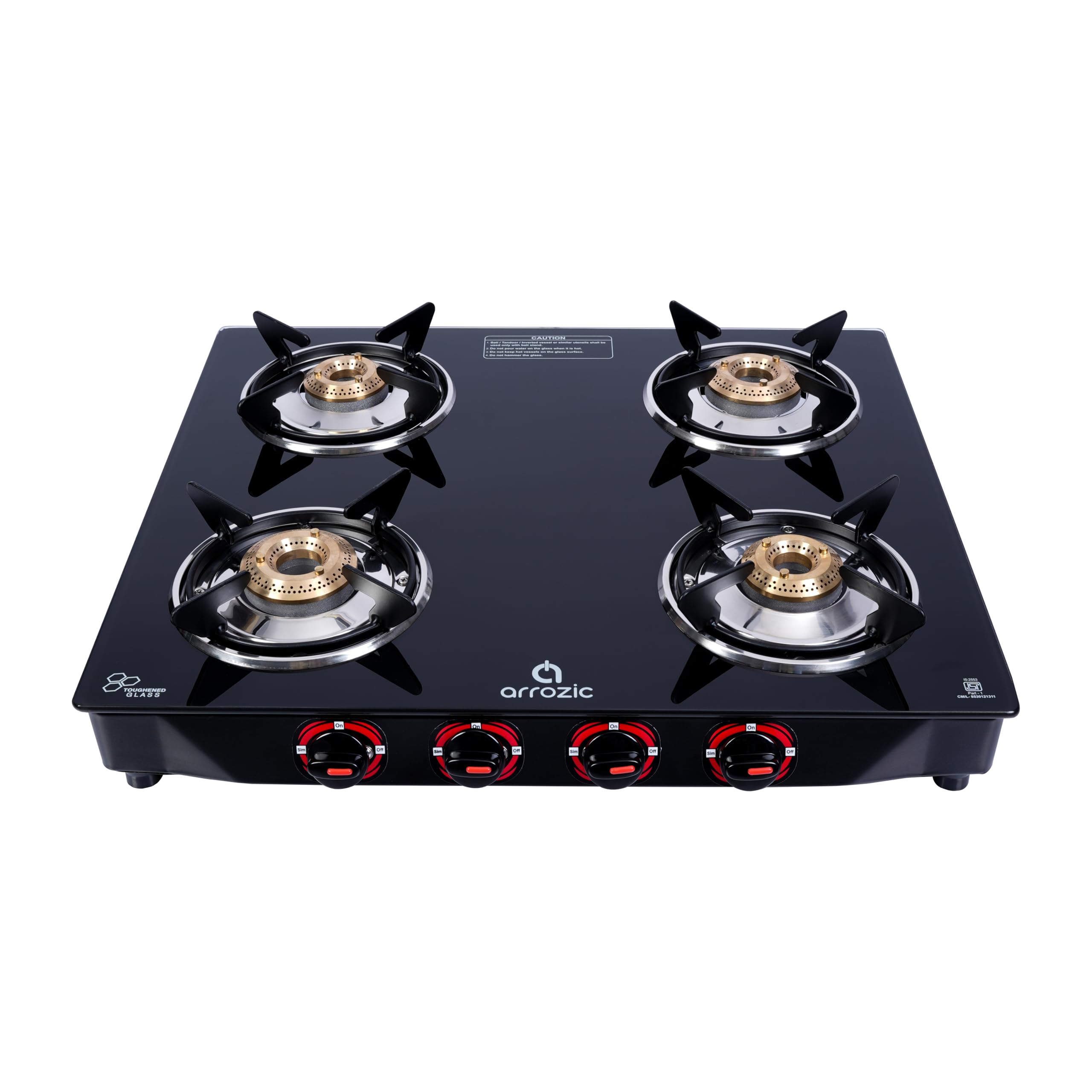 4 Burner Manual Gas Stove with Black Toughened Glass Top-image-0