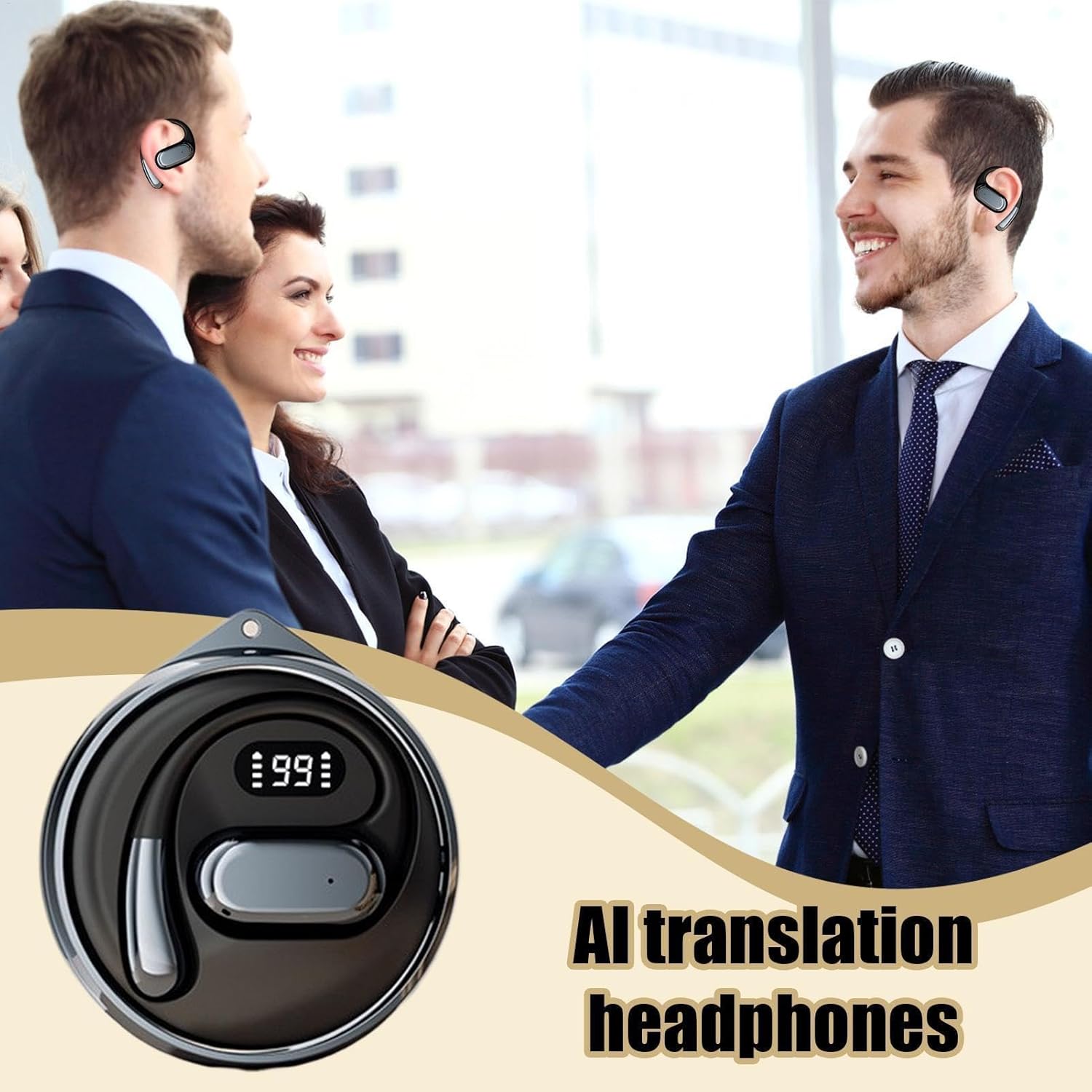 Smart Translator Earbuds, Wireless, Translation Earbuds Real Time, Multi-Language Headset, Ai Headphones for Voice Recognition, Travel, Business (White/1 Pair), 50 Mah (Black)