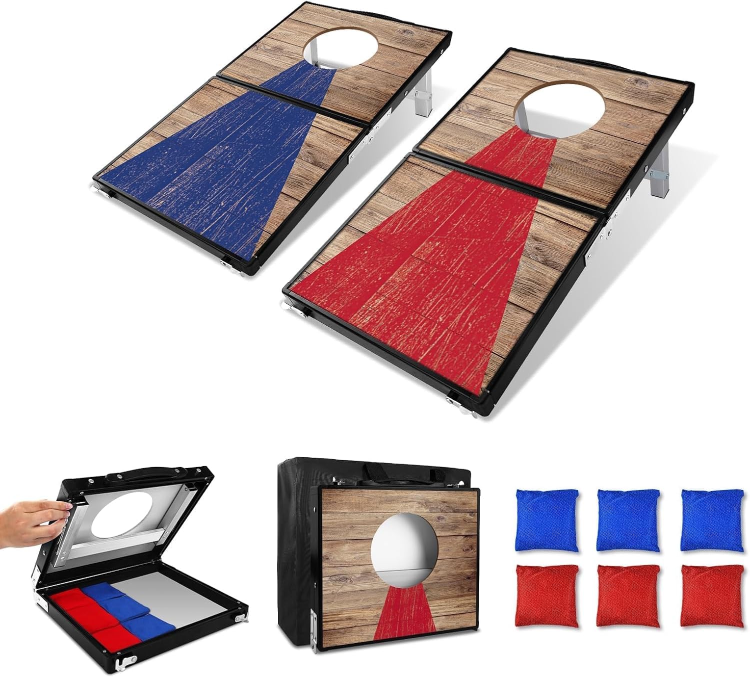 Portable Cornhole Board Set - Aluminum, Foldable 24x12in or 36x24in with Bean Bags | for Adults, Indoor/Outdoor, Travel, Beach & Camping