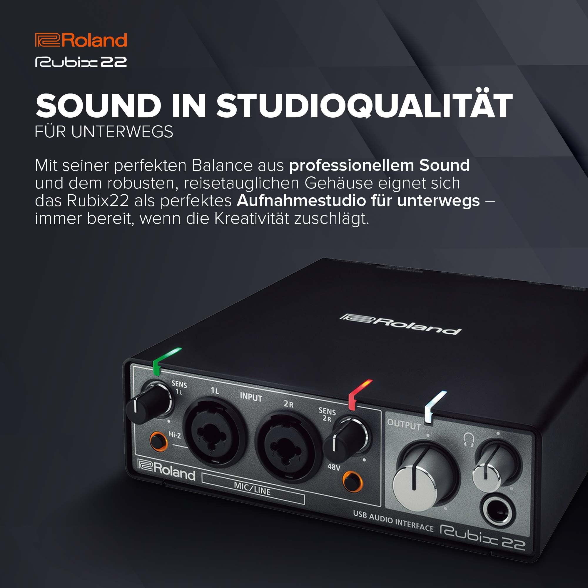 Roland Rubix22 | 2‑In/2‑Out USB Audio Interface | Hochauflösende Audioqualität | Aufnahme von Mikrofonen, Gitarren & Keyboards | Kompatibel mit Mac, PC & iPad