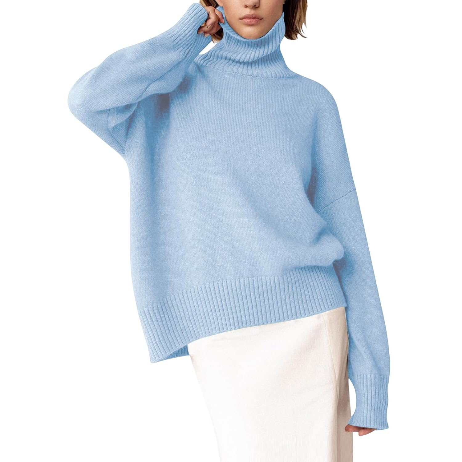 Womens Turtleneck Sweater Long Sleeve Knitted Pullover Sweaters Casual Loose Sweater Winter Basic Jumper Top
