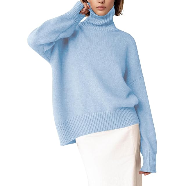 Womens Turtleneck Sweater Long Sleeve Knitted Pullover Sweaters Casual Loose Sweater Winter Basic Jumper Top