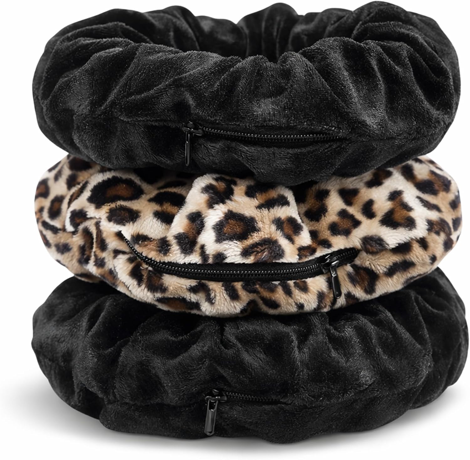 Hidden Pocket Scrunchie with Zipper, 3 Pack Velvet Hair Tie Storage for Cash, Keys & Small Essentials, Travel Gym Everyday Hair Accessories for Women