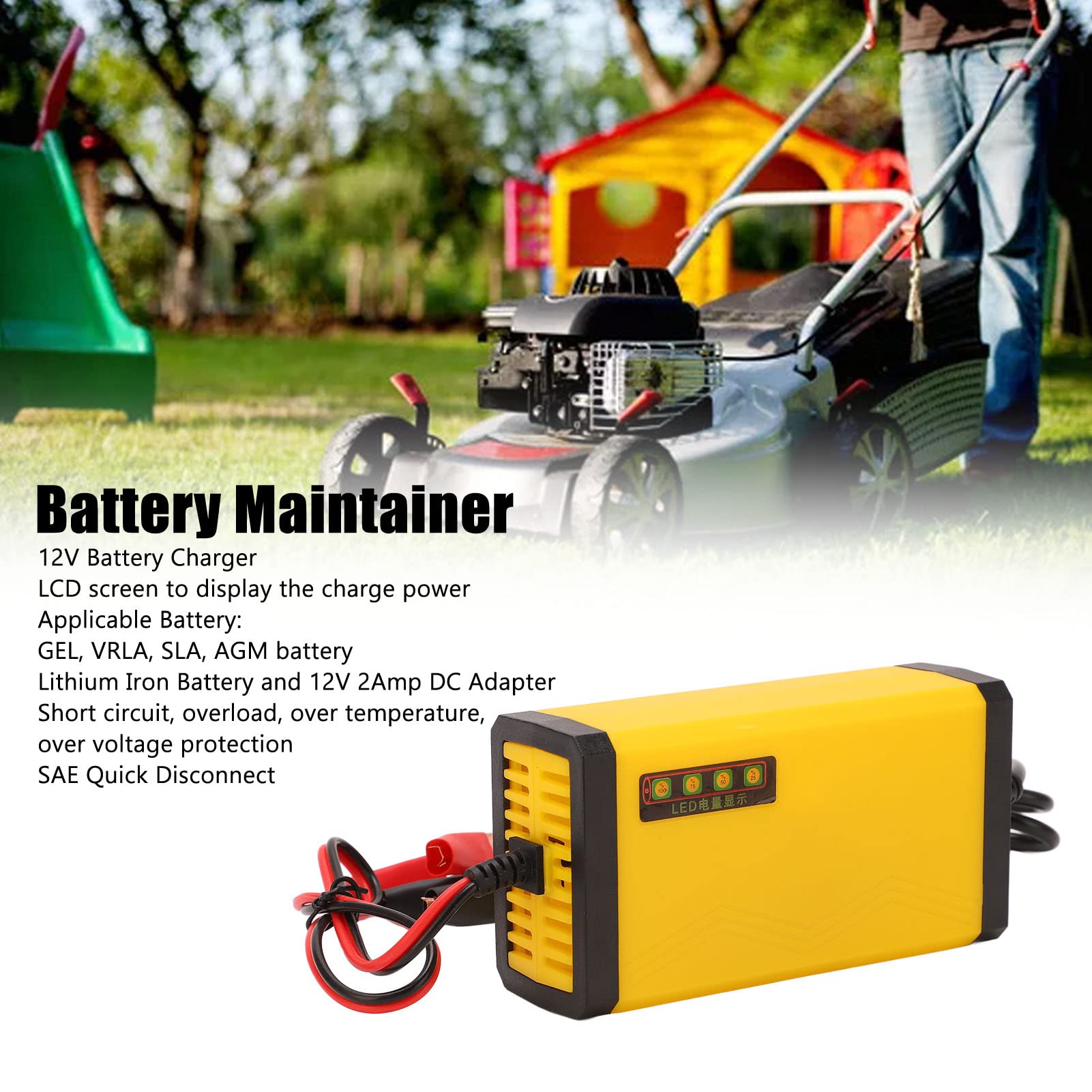 Auto-acculader, slimme auto-acculader | 12V auto-oplader met reparatiefunctie en LCD-scherm - Batterijonderhouder voor auto's, auto's, vrachtwagens, motorfietsen, campers, bescherming tegen overbelast