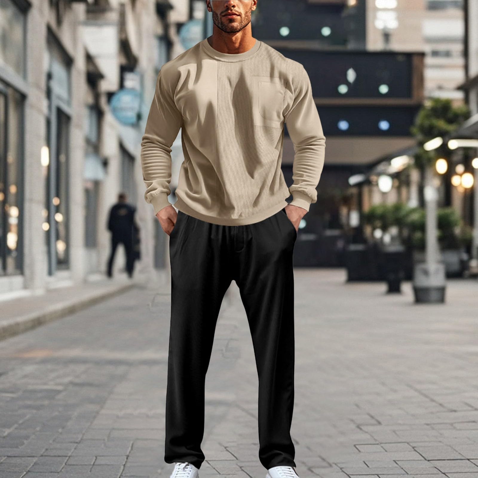 Set di tuta da uomo per il tempo libero, vintage, tuta da jogging, felpa girocollo a maniche lunghe, set di pantaloni in velluto