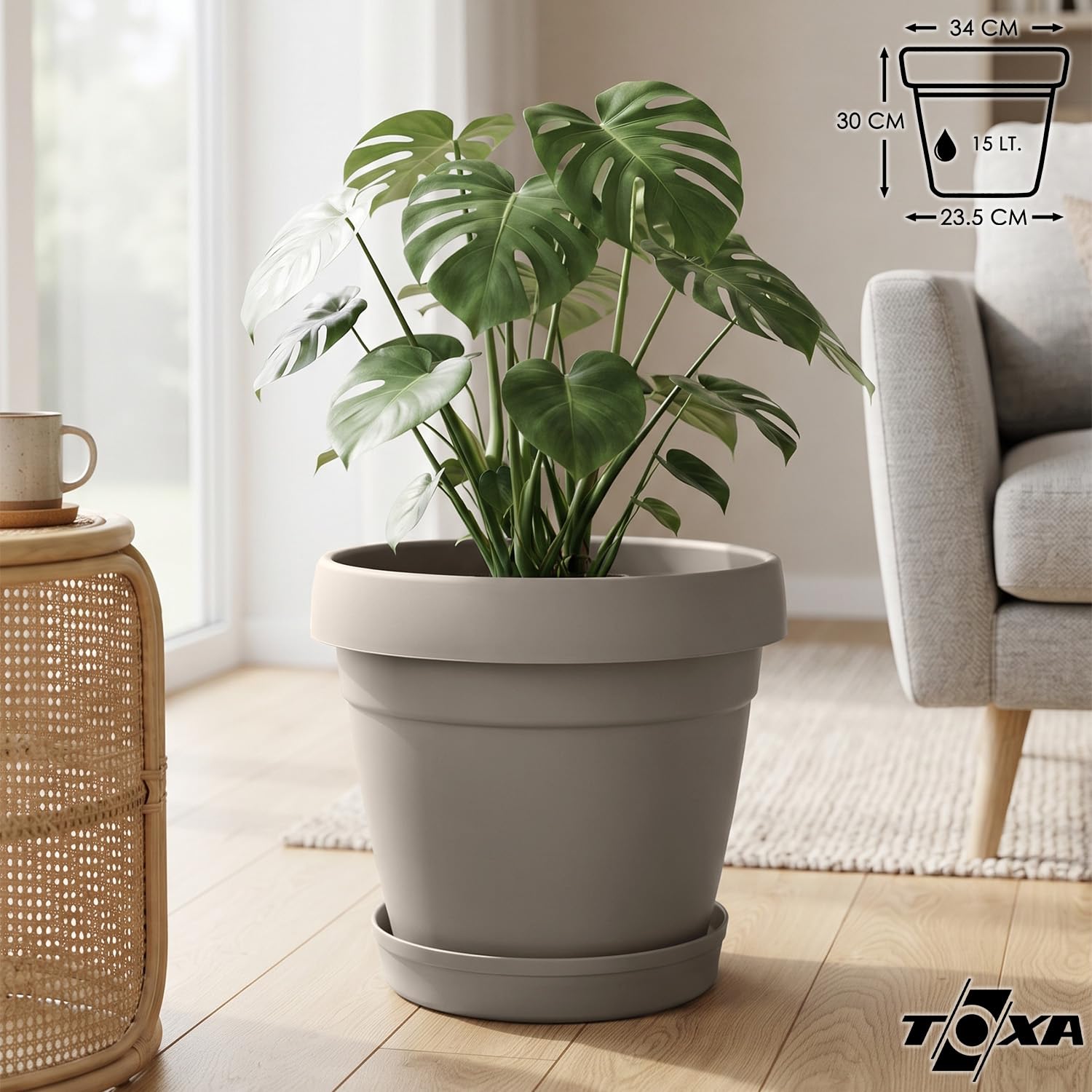 ToXA Tabaklı Delikli Plastik Çiçek Saksısı, 34 cm 15 Lt, 1…
