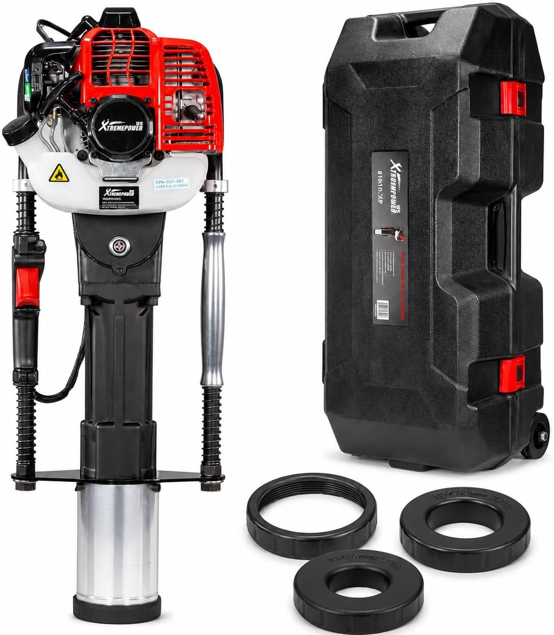 XtremepowerUS 52cc Gas Fence Post Driver, Heavy-Duty 2-Stroke Gasoline T-Post Driver with Carrying Case, Portable Pile Driver for Fence Posts, Sign Posts, Ground Rods & Stakes, EPA Certified