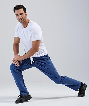 Mens Cotton Athletic Pants Open Bottom Running Sweatpants