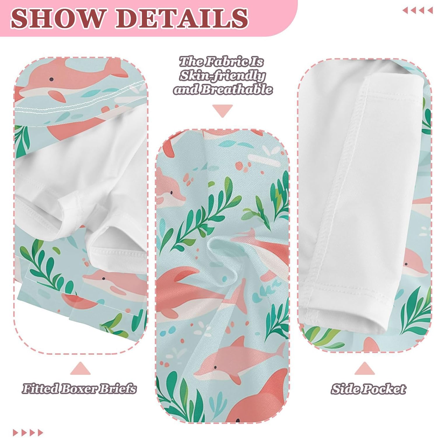 visesunny Pink Dolphin Seaweed Girl's Golf Skirt Athletic Tennis Skort Sport Activewear with Double Layer Pockets