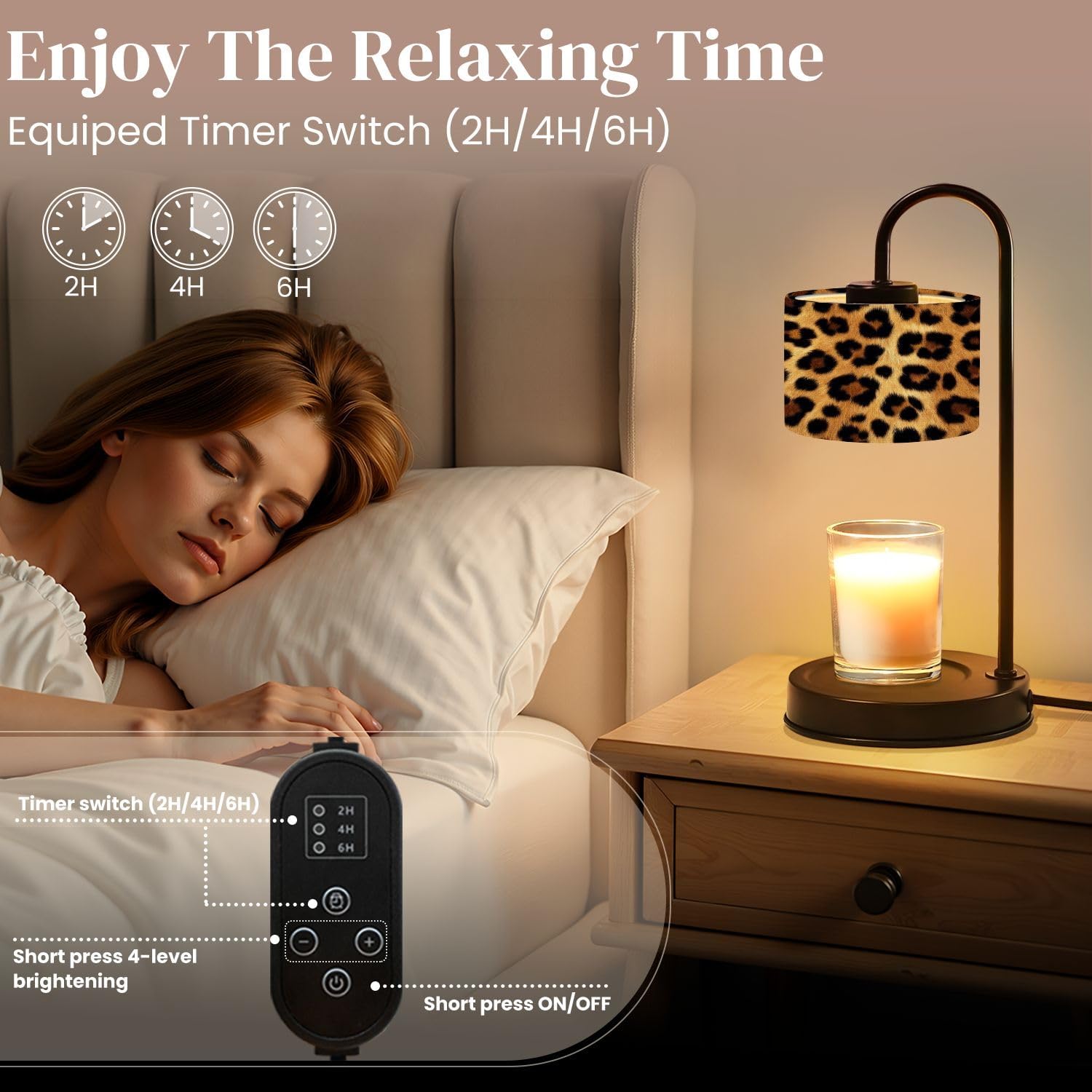 Candle Warmer Lamp with Timer and Dimmer, Leopard Print Cheetah Animal 3D Spots Nature Patterns Wax Melt Warmer with 4 Bulbs, House Warming Birthday Gifts for Women Mom New Home Decor