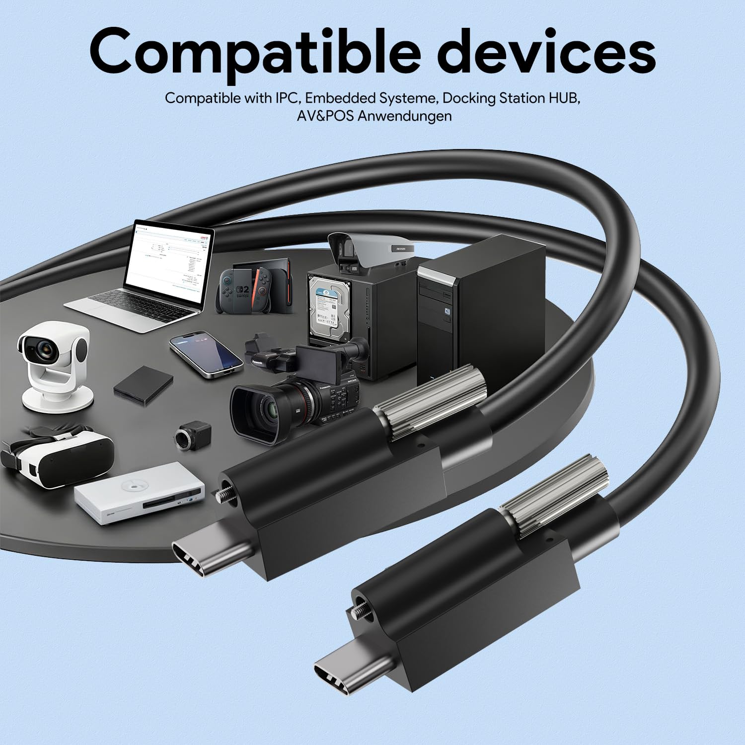 KFD 100W USB-C Industrienetzteil 20V 5A PD mit Schraubensicherung | 100W PD 3,0 Ladegerät mit verriegelbarem USB-C Stecker für sicheren Halt bei Industrie- und Mobilanwendungen