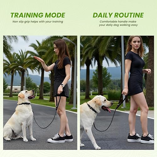 Miniatura 7 de Correa negra resistente para perros de 440.9 lbs, control de tracción, correa de nailon reflectante para razas grandes con mango acolchado