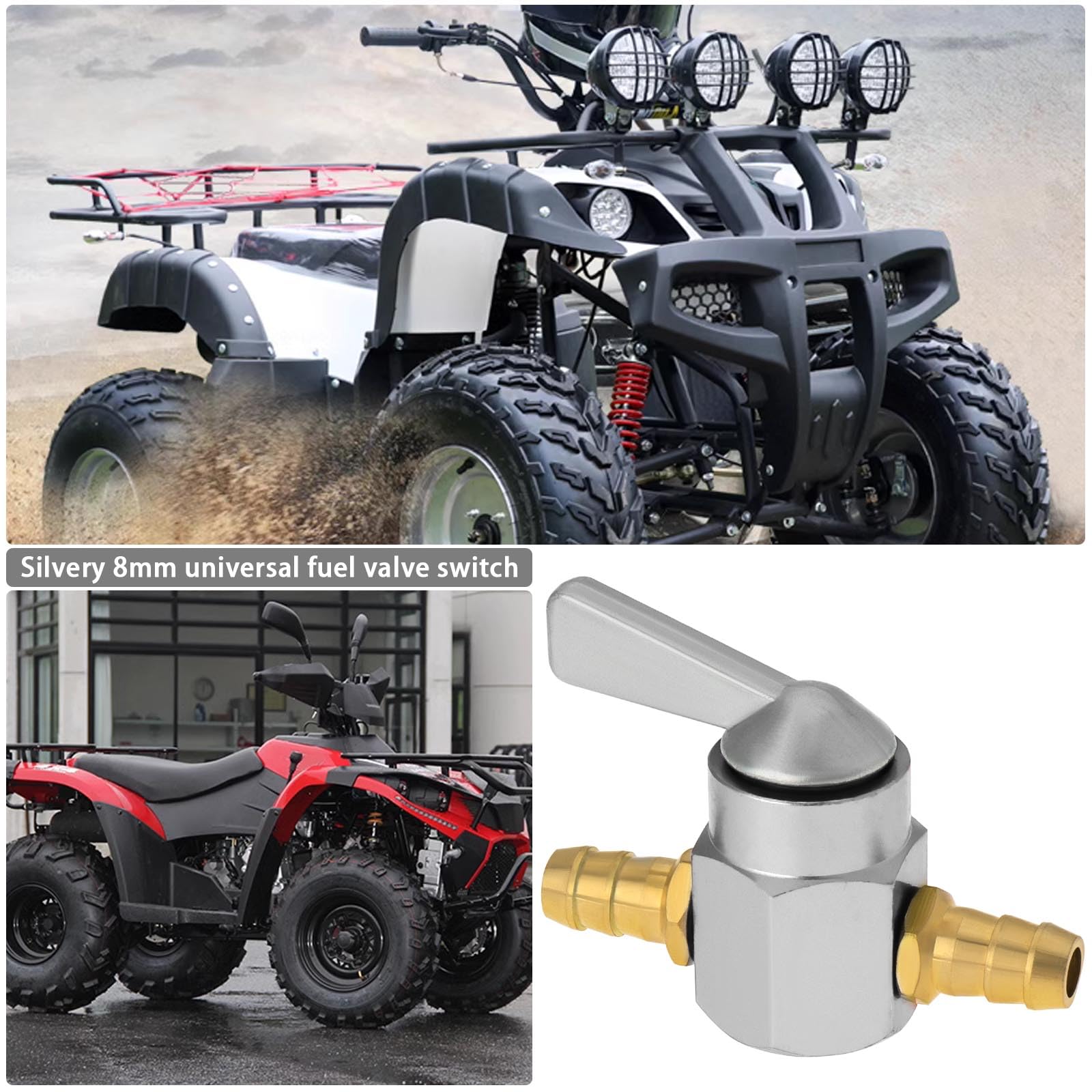 1 x metalowy zawór paliwowy 8 mm do motocykla, ATV, skutera, kran paliwa, zawór paliwa, kran paliwa, srebrny zawór paliwowy