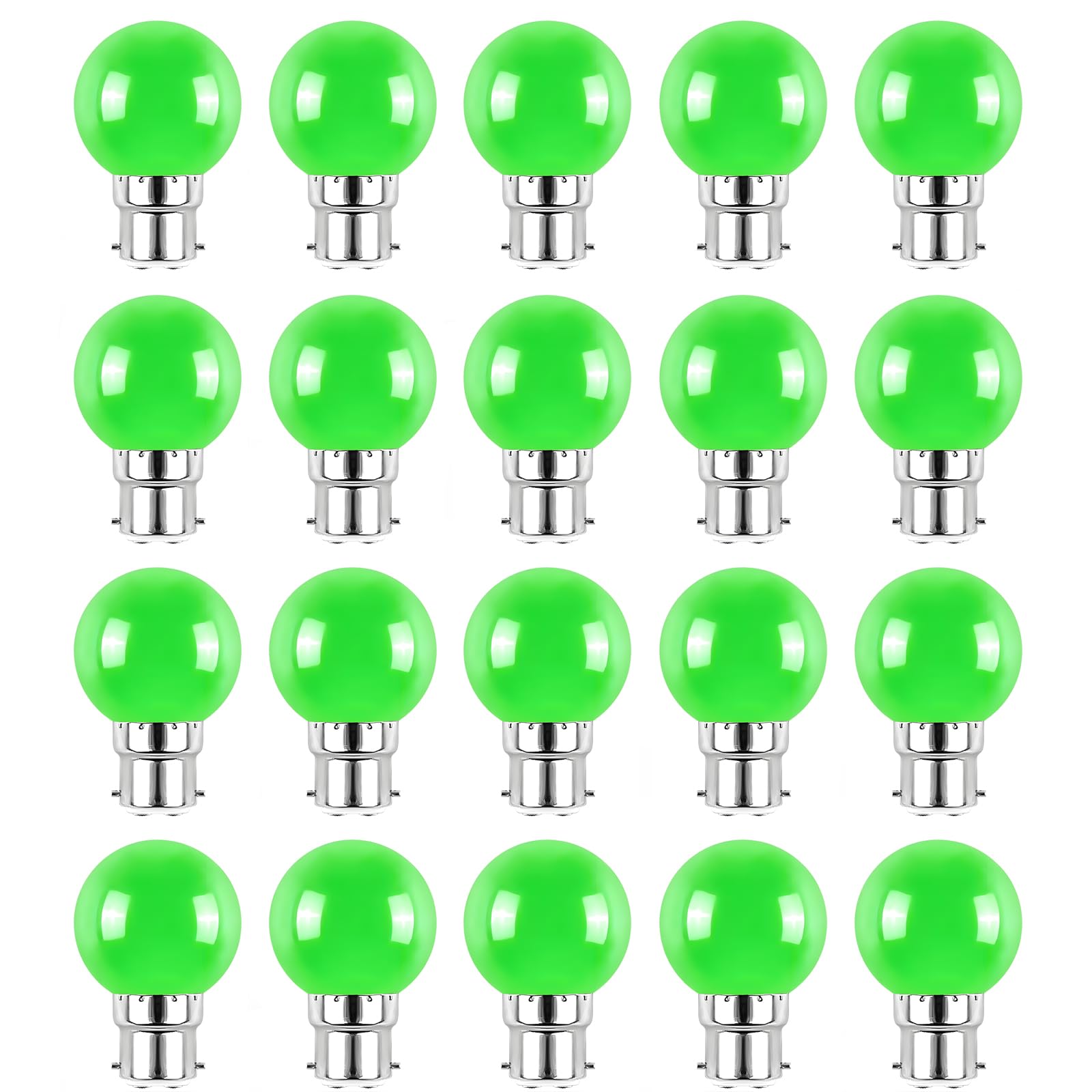 Jiotouhu B22 2W LED Light Bulb, Equivalent Incandescent 20W, 240LM AC 220V-240V B22 Bayonet Light Bulbs, G45 Mini Globe Bulb, Green, Pack of 20