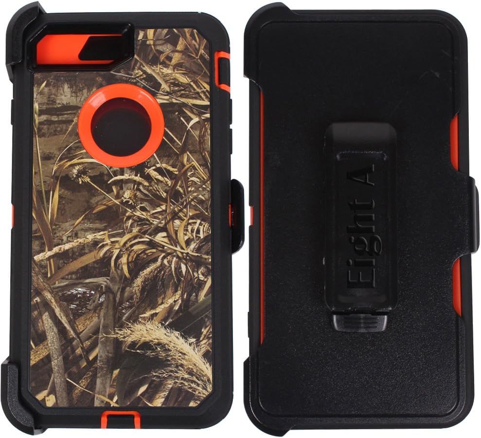 Heavy Duty Impact Rugged with Built-in Screen Protector Camouflage Protective Case Cover with Clip for Apple iPhone 7 Plus (Orange-Wheat-Camo)