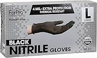 ForPro Nitrile Disposable Gloves Powder-Free Latex-Free Food Safe Chemical Resistant 4 Mil Black Large 100 Count