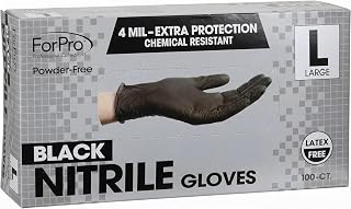 ForPro Nitrile Disposable Gloves Powder-Free Latex-Free Food Safe Chemical Resistant 4 Mil Black Large 100 Count