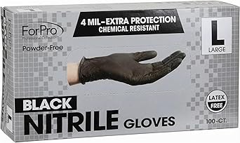 ForPro Disposable Nitrile Gloves, Chemical Resistant, Powder-Free, Latex-Free, Non-Sterile, Food Safe, 4 Mil