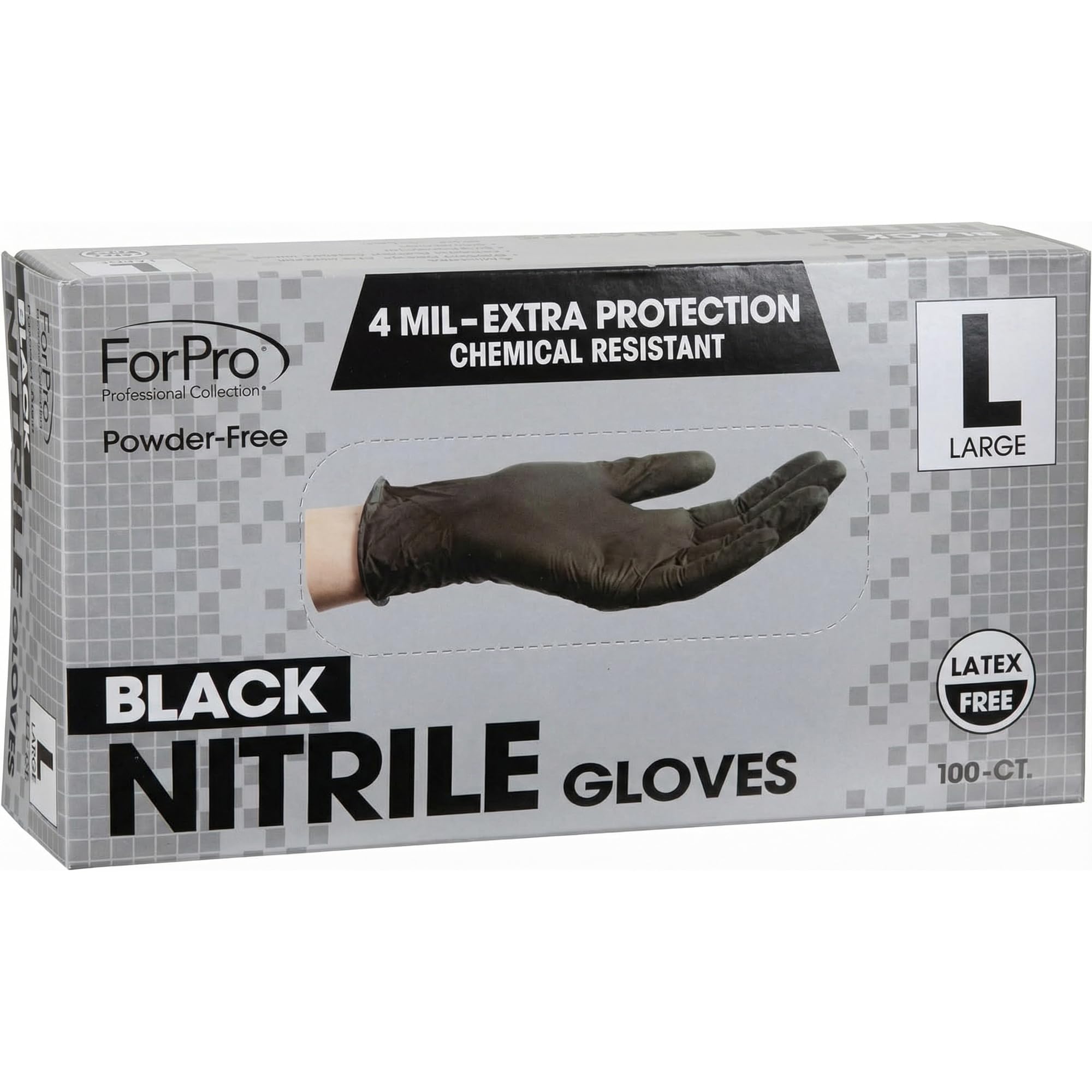 ForPro Disposable Nitrile Gloves, Chemical Resistant, Powder-Free, Latex-Free, Non-Sterile, Food Safe, 4 Mil